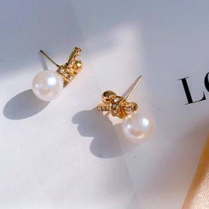 Gold plated Pearl S925 Silver Stud Earrings